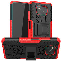 Silicone Matte Finish and Plastic Back Cover Case with Stand JX1 for Xiaomi Poco X3 Red