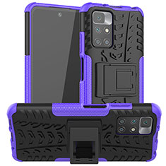 Silicone Matte Finish and Plastic Back Cover Case with Stand JX1 for Xiaomi Redmi 10 (2022) Purple