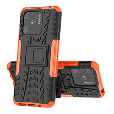 Silicone Matte Finish and Plastic Back Cover Case with Stand JX1 for Xiaomi Redmi 10 India Orange