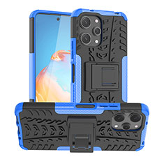 Silicone Matte Finish and Plastic Back Cover Case with Stand JX1 for Xiaomi Redmi 12 4G Blue