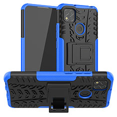 Silicone Matte Finish and Plastic Back Cover Case with Stand JX1 for Xiaomi Redmi 9 Activ Blue