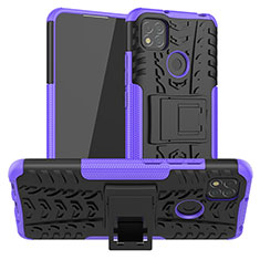 Silicone Matte Finish and Plastic Back Cover Case with Stand JX1 for Xiaomi Redmi 9 Activ Purple