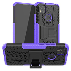 Silicone Matte Finish and Plastic Back Cover Case with Stand JX1 for Xiaomi Redmi 9 India Purple