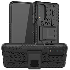 Silicone Matte Finish and Plastic Back Cover Case with Stand JX1 for Xiaomi Redmi 9 Power Black