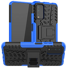 Silicone Matte Finish and Plastic Back Cover Case with Stand JX1 for Xiaomi Redmi 9 Power Blue