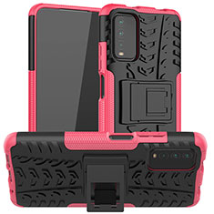 Silicone Matte Finish and Plastic Back Cover Case with Stand JX1 for Xiaomi Redmi 9 Power Hot Pink