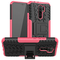 Silicone Matte Finish and Plastic Back Cover Case with Stand JX1 for Xiaomi Redmi 9 Prime India Hot Pink