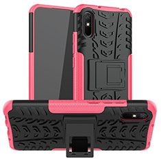 Silicone Matte Finish and Plastic Back Cover Case with Stand JX1 for Xiaomi Redmi 9AT Hot Pink