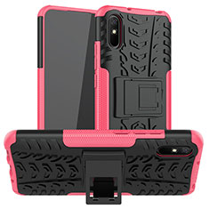 Silicone Matte Finish and Plastic Back Cover Case with Stand JX1 for Xiaomi Redmi 9i Hot Pink