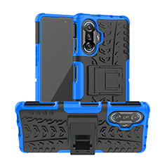 Silicone Matte Finish and Plastic Back Cover Case with Stand JX1 for Xiaomi Redmi K40 Gaming 5G Blue