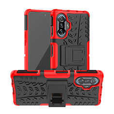 Silicone Matte Finish and Plastic Back Cover Case with Stand JX1 for Xiaomi Redmi K40 Gaming 5G Red