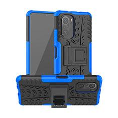 Silicone Matte Finish and Plastic Back Cover Case with Stand JX1 for Xiaomi Redmi K40 Pro 5G Blue