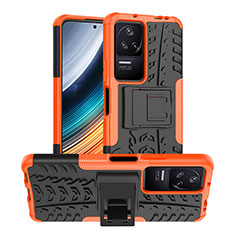 Silicone Matte Finish and Plastic Back Cover Case with Stand JX1 for Xiaomi Redmi K40S 5G Orange