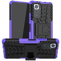 Silicone Matte Finish and Plastic Back Cover Case with Stand JX1 for Xiaomi Redmi Note 10 Pro 4G Purple