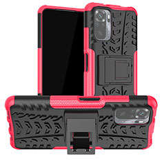 Silicone Matte Finish and Plastic Back Cover Case with Stand JX1 for Xiaomi Redmi Note 10S 4G Hot Pink