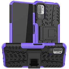 Silicone Matte Finish and Plastic Back Cover Case with Stand JX1 for Xiaomi Redmi Note 10T 5G Purple