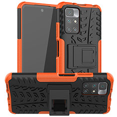 Silicone Matte Finish and Plastic Back Cover Case with Stand JX1 for Xiaomi Redmi Note 11 4G (2021) Orange