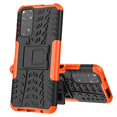 Silicone Matte Finish and Plastic Back Cover Case with Stand JX1 for Xiaomi Redmi Note 11 4G (2022) Orange