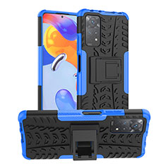 Silicone Matte Finish and Plastic Back Cover Case with Stand JX1 for Xiaomi Redmi Note 11 Pro 4G Blue