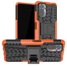 Silicone Matte Finish and Plastic Back Cover Case with Stand JX1 for Xiaomi Redmi Note 11 SE India 4G Orange