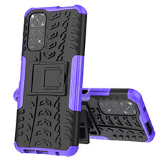 Silicone Matte Finish and Plastic Back Cover Case with Stand JX1 for Xiaomi Redmi Note 11S 4G Purple