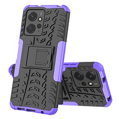 Silicone Matte Finish and Plastic Back Cover Case with Stand JX1 for Xiaomi Redmi Note 12 4G Purple