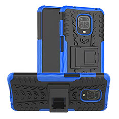 Silicone Matte Finish and Plastic Back Cover Case with Stand JX1 for Xiaomi Redmi Note 9 Pro Blue