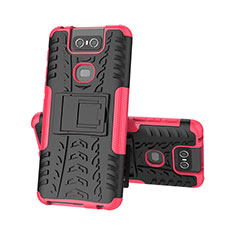 Silicone Matte Finish and Plastic Back Cover Case with Stand JX2 for Asus Zenfone 6 ZS630KL Hot Pink