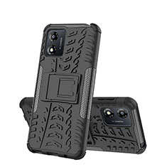 Silicone Matte Finish and Plastic Back Cover Case with Stand JX2 for Motorola Moto E13 Black