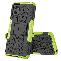 Silicone Matte Finish and Plastic Back Cover Case with Stand JX2 for Motorola Moto E22 Green