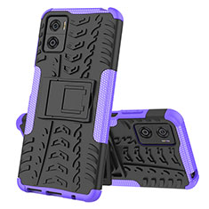 Silicone Matte Finish and Plastic Back Cover Case with Stand JX2 for Motorola Moto E22 Purple