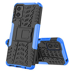 Silicone Matte Finish and Plastic Back Cover Case with Stand JX2 for Motorola Moto E22i Blue