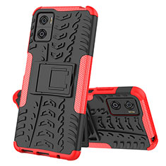 Silicone Matte Finish and Plastic Back Cover Case with Stand JX2 for Motorola Moto E22i Red