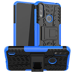 Silicone Matte Finish and Plastic Back Cover Case with Stand JX2 for Motorola Moto E7 Power Blue