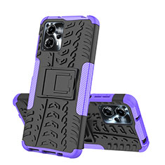 Silicone Matte Finish and Plastic Back Cover Case with Stand JX2 for Motorola Moto G13 Purple