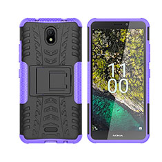 Silicone Matte Finish and Plastic Back Cover Case with Stand JX2 for Nokia C100 Purple