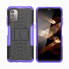 Silicone Matte Finish and Plastic Back Cover Case with Stand JX2 for Nokia G11 Purple