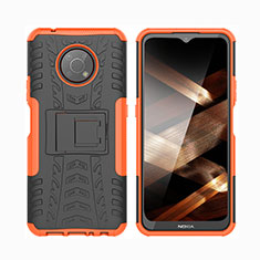 Silicone Matte Finish and Plastic Back Cover Case with Stand JX2 for Nokia G300 5G Orange