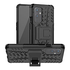 Silicone Matte Finish and Plastic Back Cover Case with Stand JX2 for OnePlus 9 5G Black