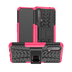 Silicone Matte Finish and Plastic Back Cover Case with Stand JX2 for OnePlus Nord CE 5G Hot Pink