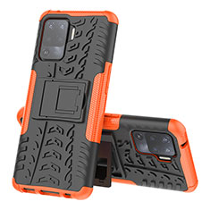 Silicone Matte Finish and Plastic Back Cover Case with Stand JX2 for Oppo Reno5 Lite Orange