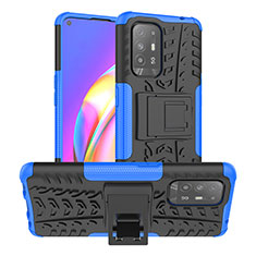 Silicone Matte Finish and Plastic Back Cover Case with Stand JX2 for Oppo Reno5 Z 5G Blue