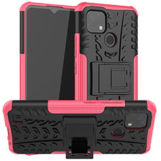 Silicone Matte Finish and Plastic Back Cover Case with Stand JX2 for Realme C21 Hot Pink