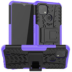 Silicone Matte Finish and Plastic Back Cover Case with Stand JX2 for Realme C21 Purple