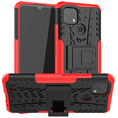 Silicone Matte Finish and Plastic Back Cover Case with Stand JX2 for Realme C21 Red