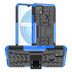 Silicone Matte Finish and Plastic Back Cover Case with Stand JX2 for Realme C21Y Blue