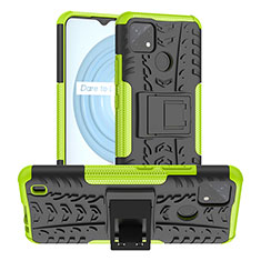 Silicone Matte Finish and Plastic Back Cover Case with Stand JX2 for Realme C21Y Green