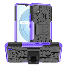 Silicone Matte Finish and Plastic Back Cover Case with Stand JX2 for Realme C21Y Purple