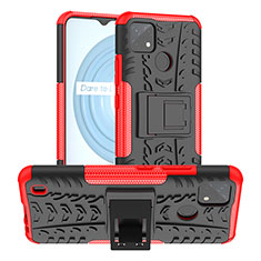 Silicone Matte Finish and Plastic Back Cover Case with Stand JX2 for Realme C21Y Red