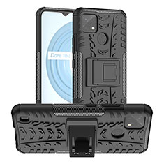 Silicone Matte Finish and Plastic Back Cover Case with Stand JX2 for Realme C25Y Black